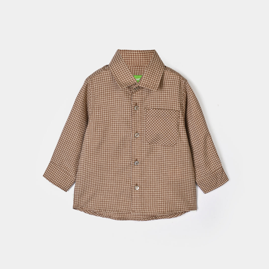 Infant Boys Yarn Dyed Shirt (Round Pocket)-BROWN