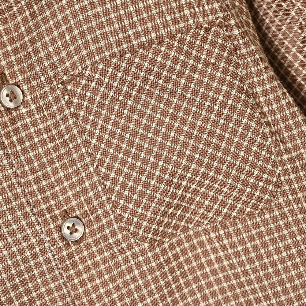 Infant Boys Yarn Dyed Shirt (Round Pocket)-BROWN
