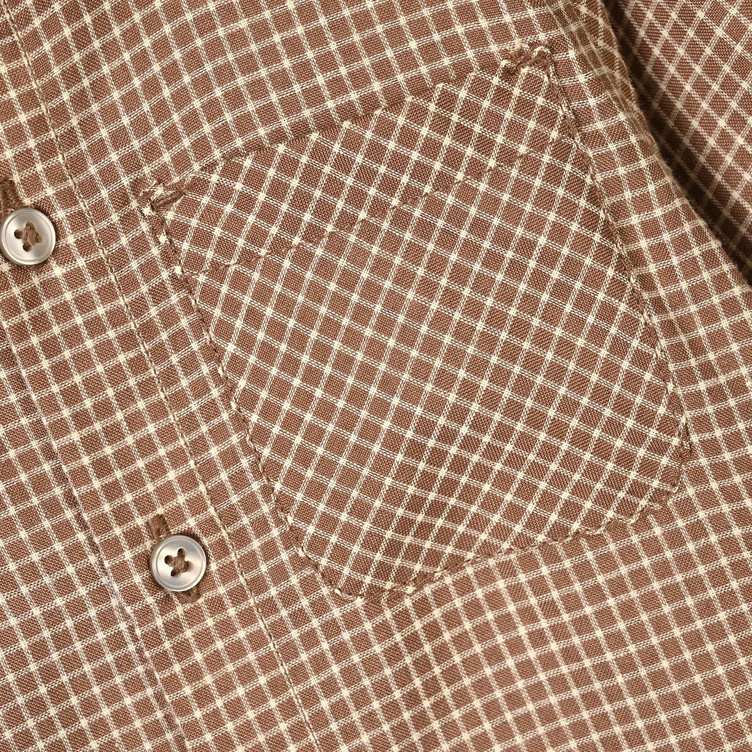 Infant Boys Yarn Dyed Shirt (Round Pocket)-BROWN