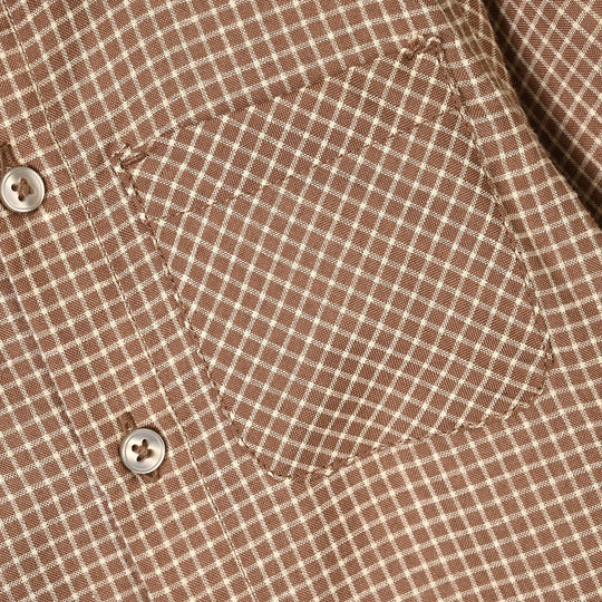 Infant Boys Yarn Dyed Shirt (Round Pocket)-BROWN