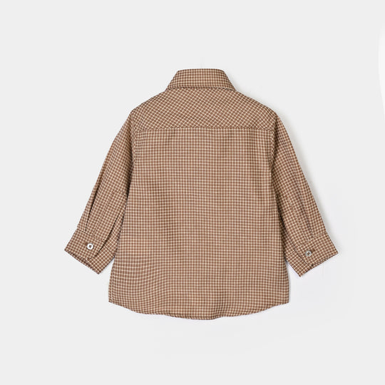 Infant Boys Yarn Dyed Shirt (Round Pocket)-BROWN