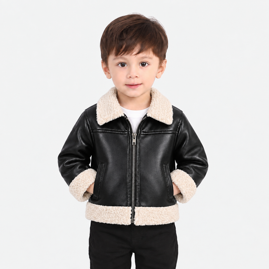 Infant Boys PU Jacket Sherpa-BLACK