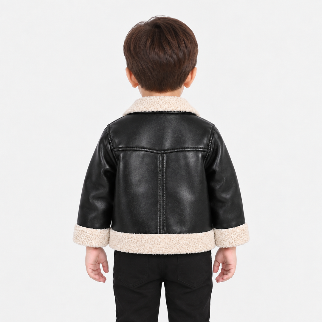 Infant Boys PU Jacket Sherpa-BLACK