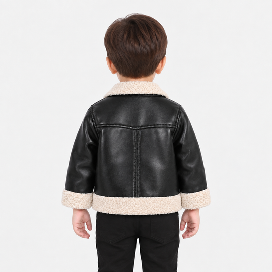 Infant Boys PU Jacket Sherpa-BLACK
