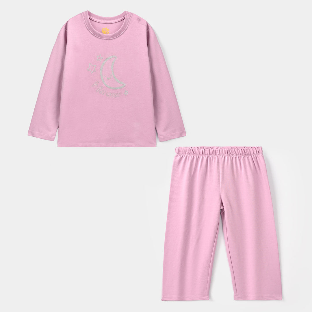 Infant Girls Poly Cotton Jersey Night Suit Moon-Purple