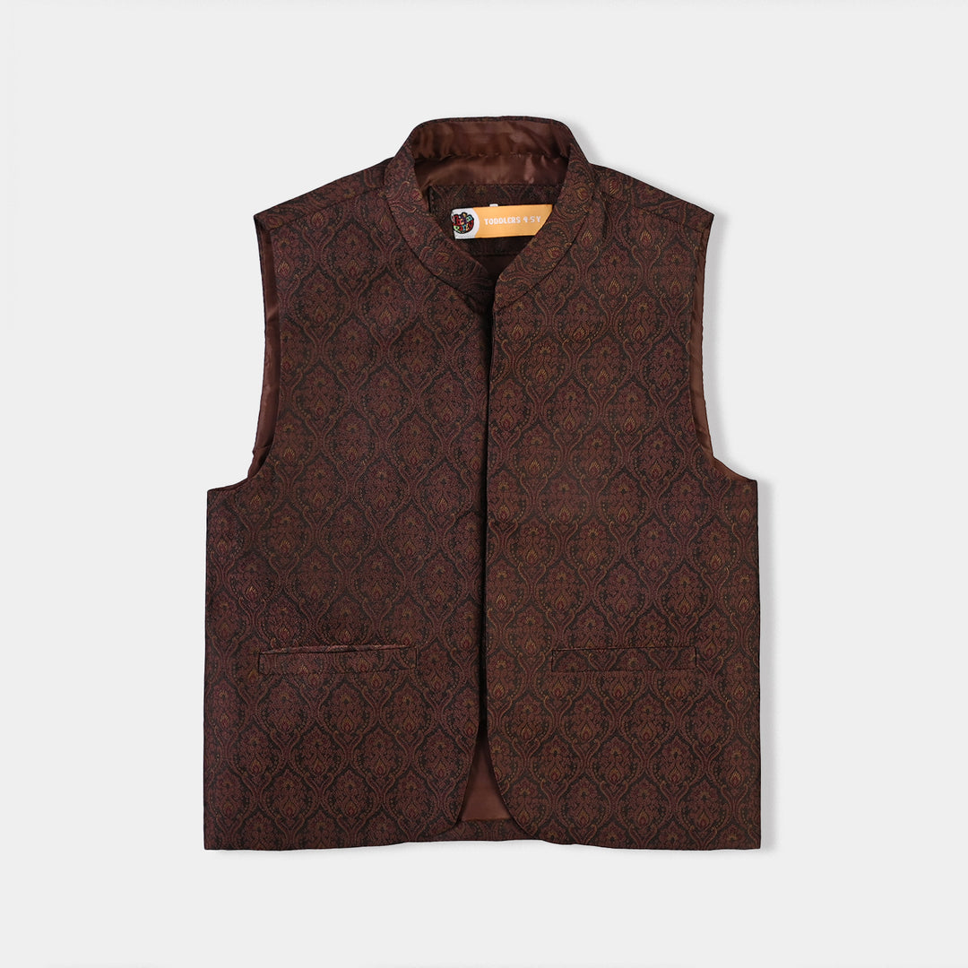 Boys Poly Viscose 3Piece Suit (Damask)-BROWN