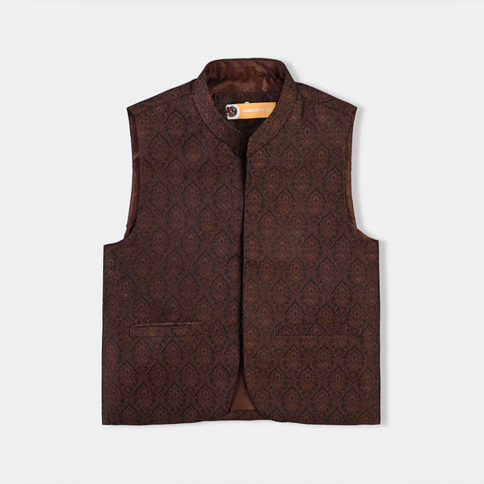 Boys Poly Viscose 3Piece Suit (Damask)-BROWN