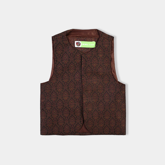 Infant Boys Poly Viscose 3Piece Suit (Damask)-BROWN