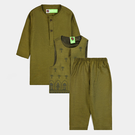 Infant Boys Poly Cotton 3Piece Suit (Mehrab)-Green
