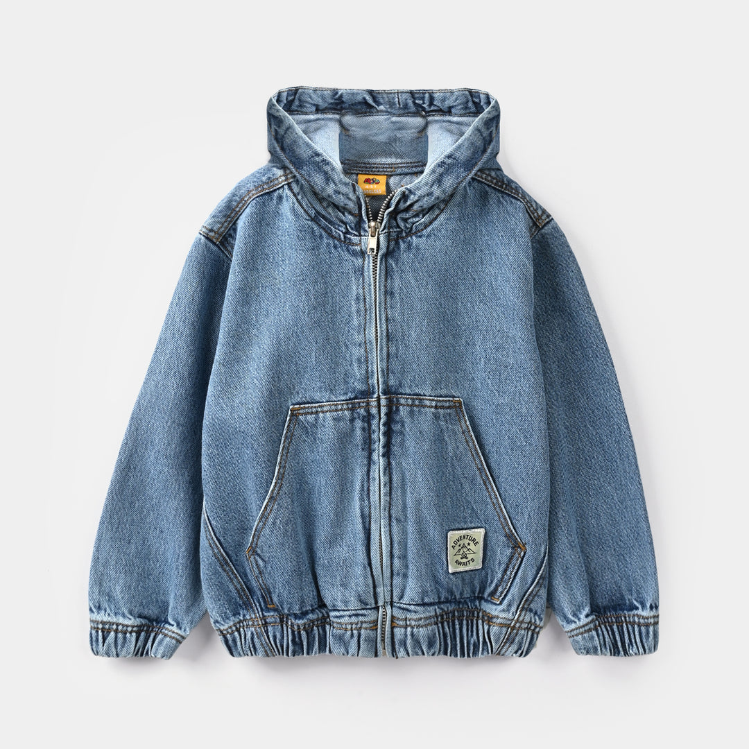 Boys Denim rigid Jacket ADVENTURE AWAITS-Mid Blue