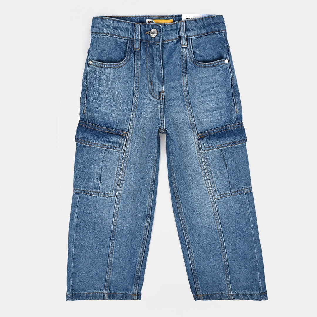 Girls Denim Rigid Pant Cargo 2 - Mid Blue