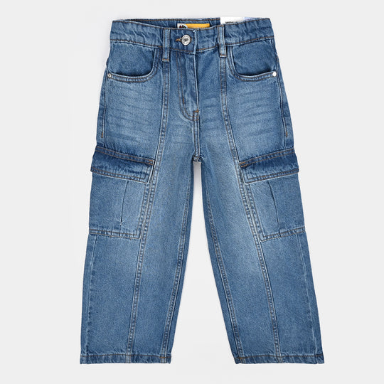 Girls Denim Rigid Pant Cargo 2 - Mid Blue