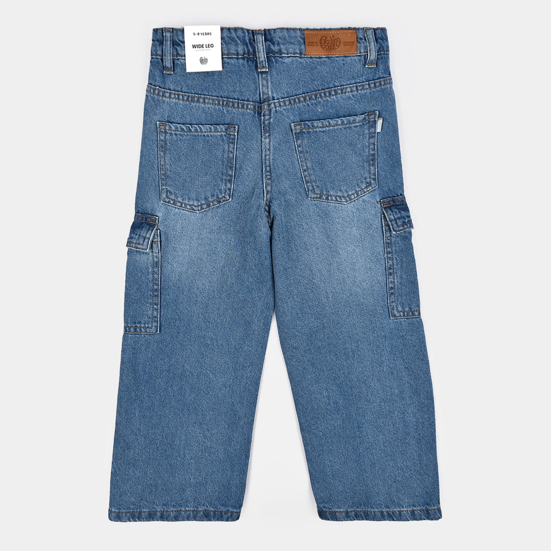 Girls Denim Rigid Pant Cargo 2 - Mid Blue