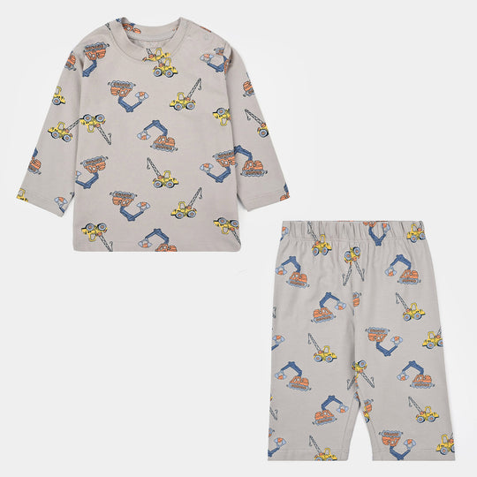 Infant Boys Poly Cotton Jersey Night Suit Machine - Grey