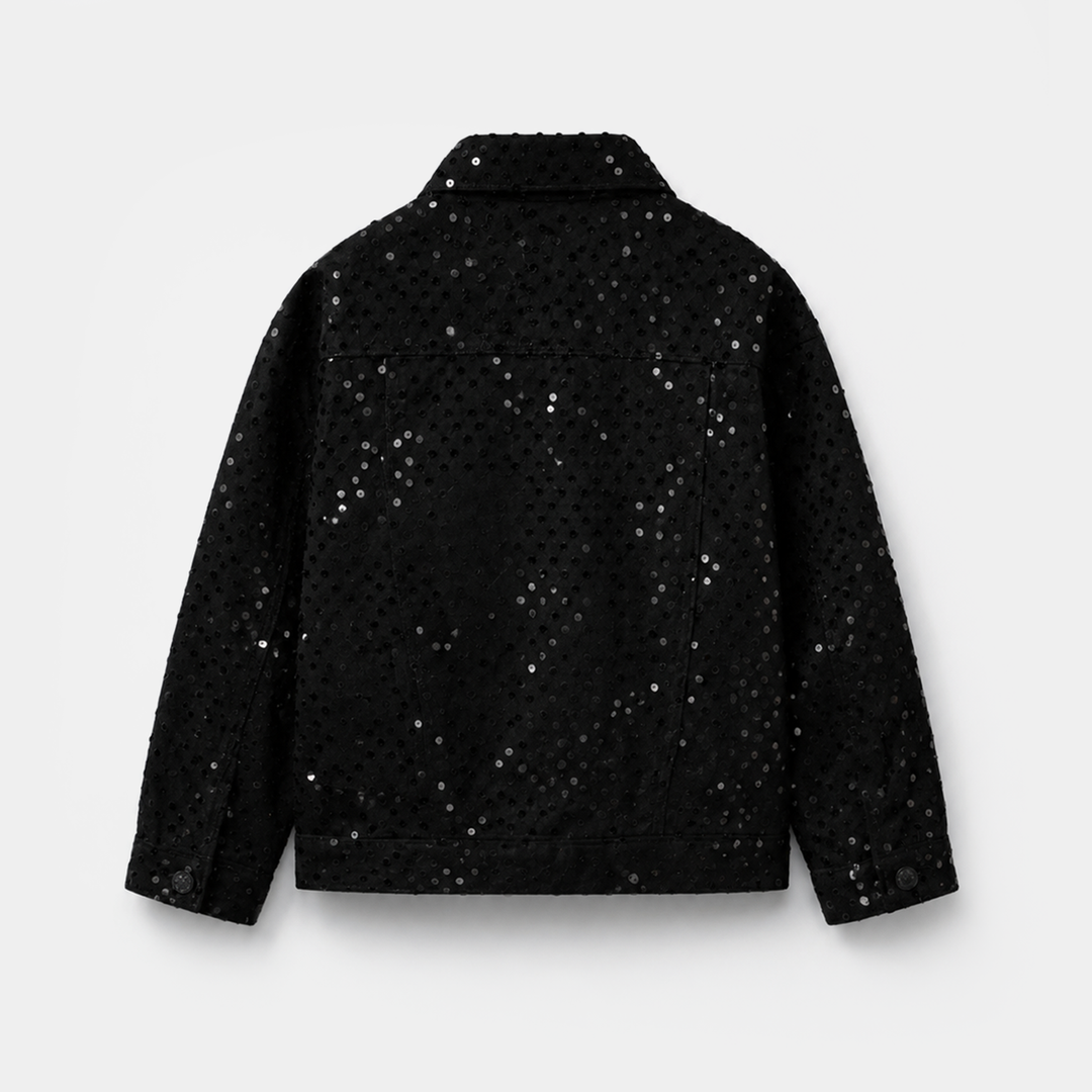 Girls Cotton Twill Woven Jacket Sequence Black