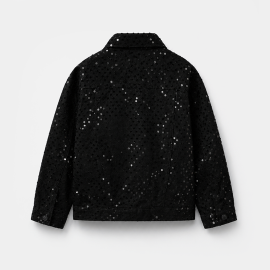 Girls Cotton Twill Woven Jacket Sequence Black