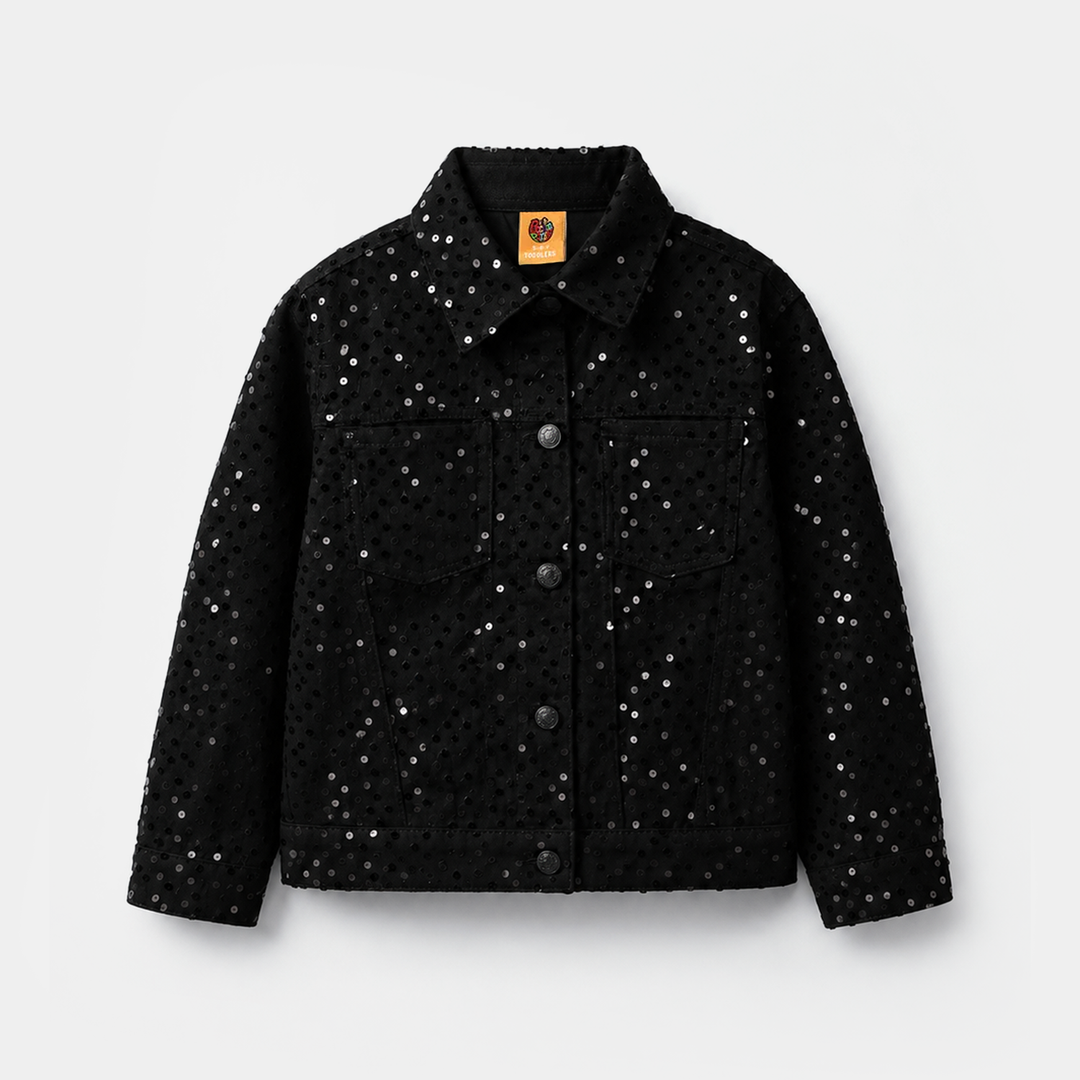 Girls Cotton Twill Woven Jacket Sequence Black