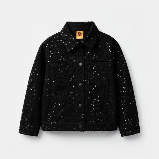 Girls Cotton Twill Woven Jacket Sequence Black
