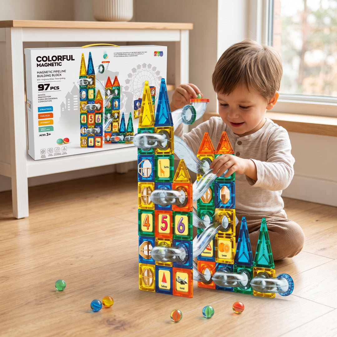 Colorful Magnetic Pipeline Building Block Set (97 PCS)