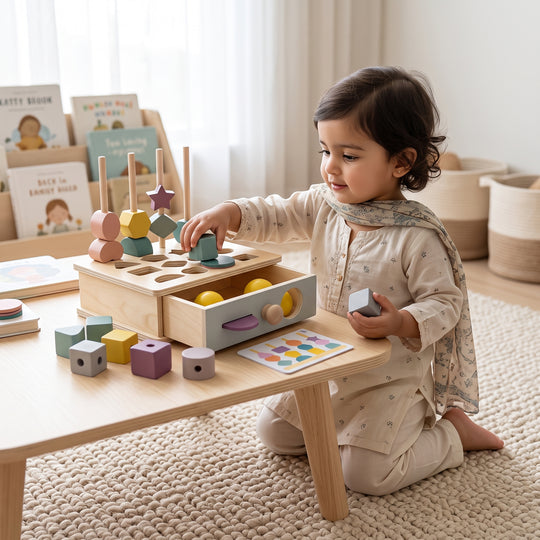 Educational Wooden Toy Drawer Style Shape Matching Box