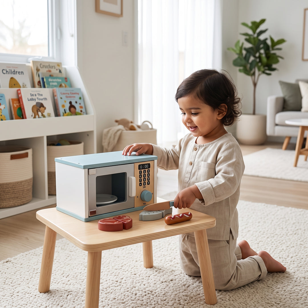 Wooden Kitchen Microwave Oven & Food Playset
