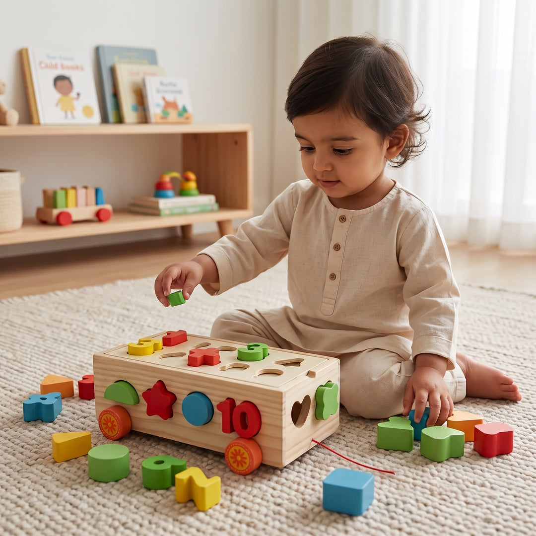 Wooden Shape Matching Pull-Along Trailer