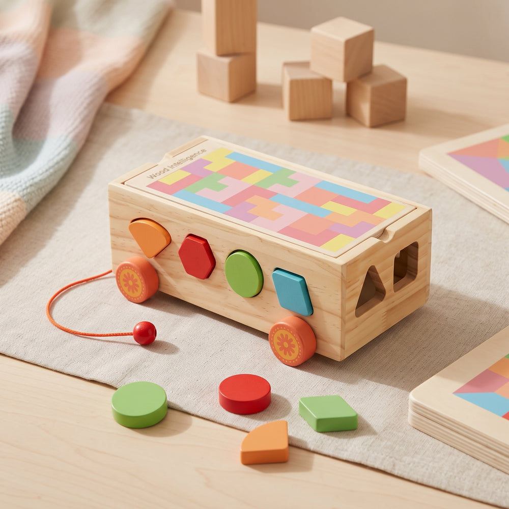 Educational Wooden Toy Shape Matching Trailer