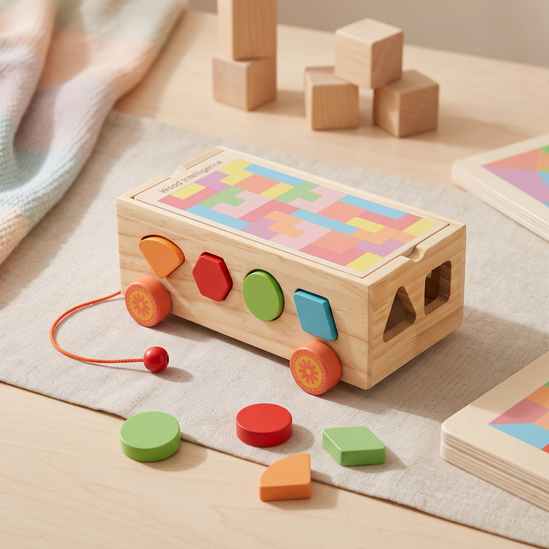 Educational Wooden Toy Shape Matching Trailer