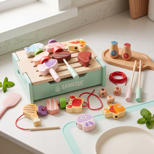 Multi-Functional Puzzle Grill / Wooden BarBQ Pretend Play Set