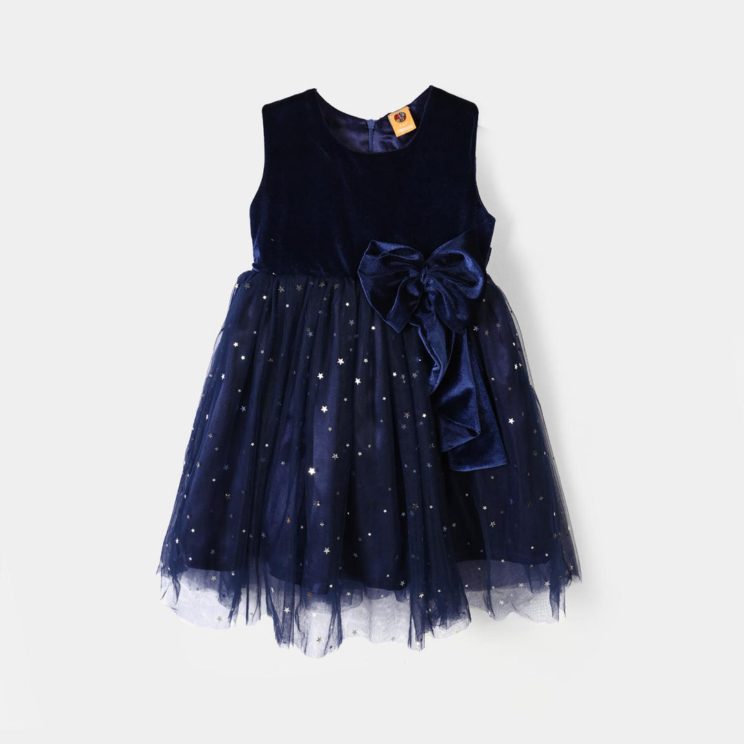 Girls Velvet Fancy Frock-Decent-NAVY