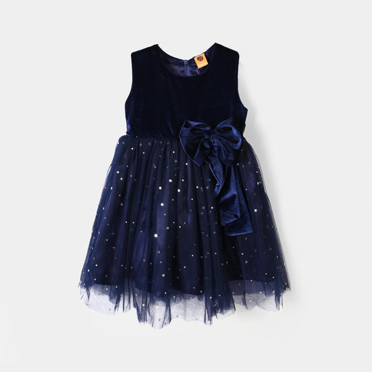 Girls Velvet Fancy Frock-Decent-NAVY