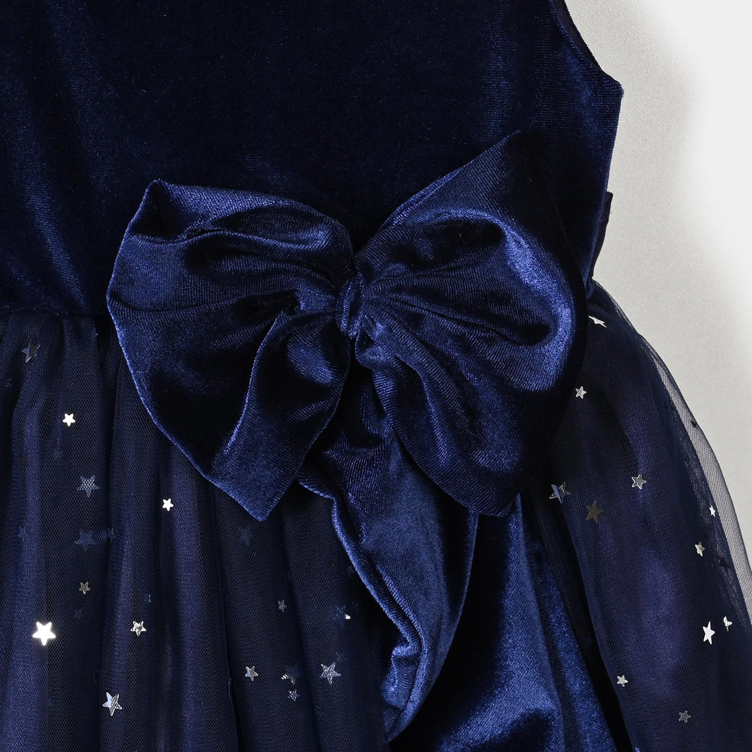 Girls Velvet Fancy Frock-Decent-NAVY