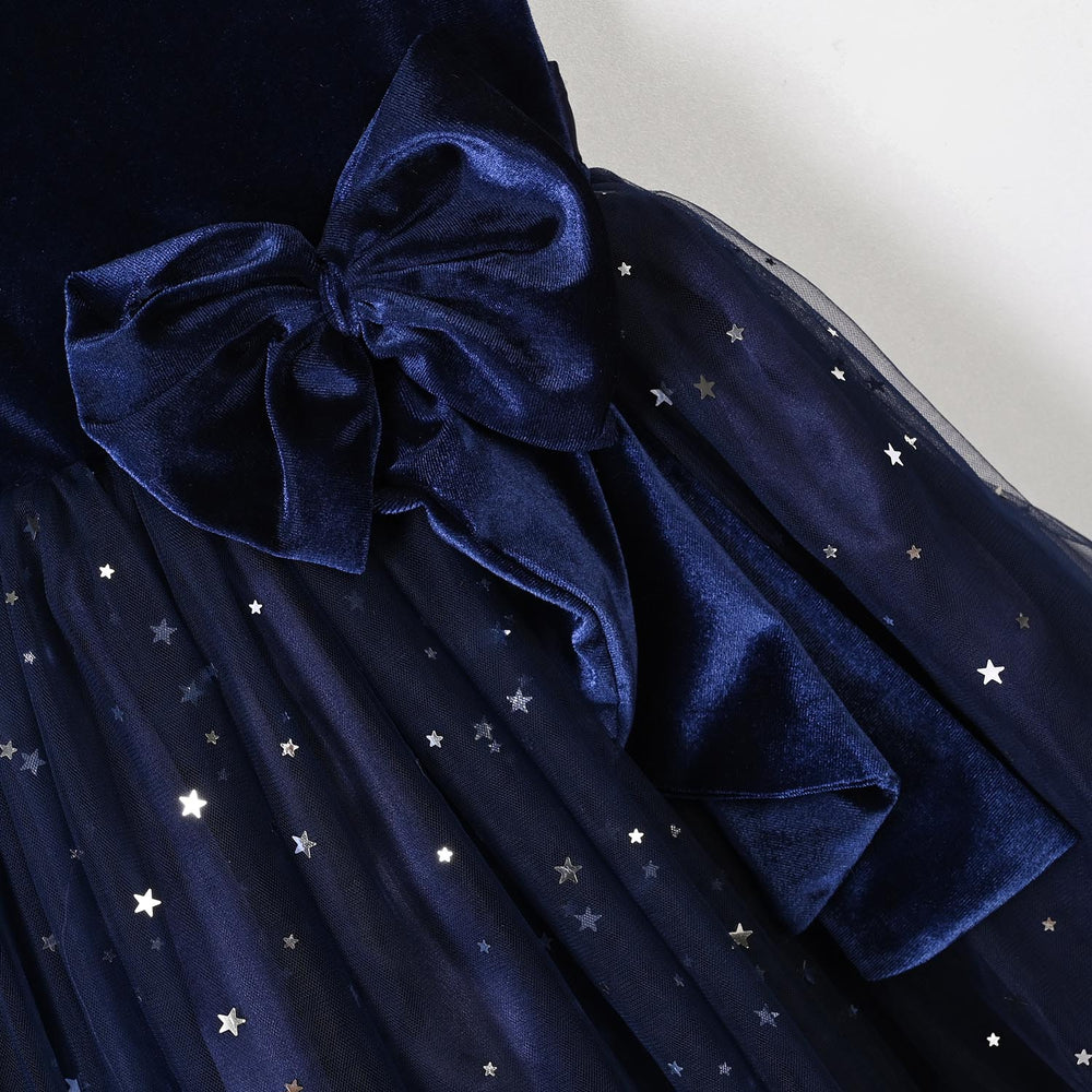 Girls Velvet Fancy Frock-Decent-NAVY
