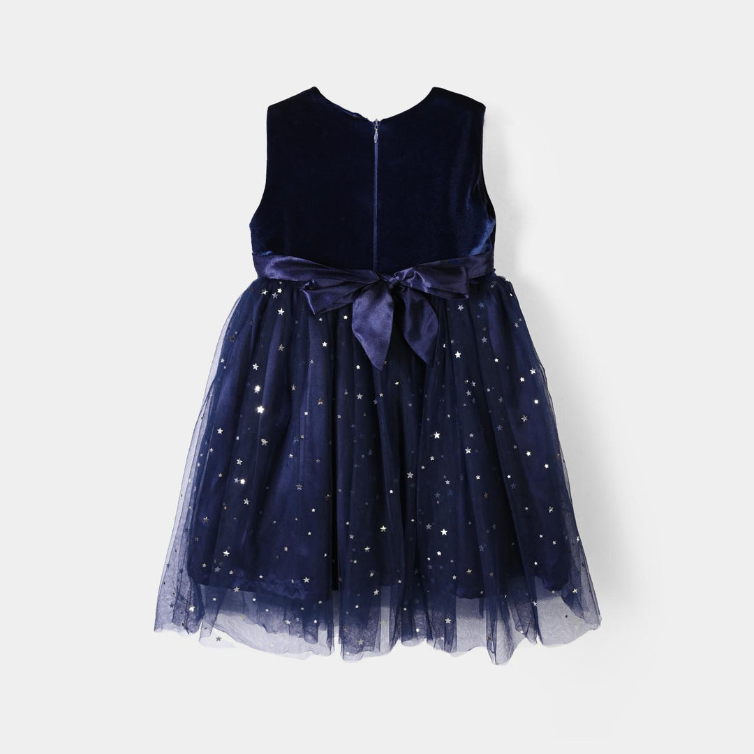 Girls Velvet Fancy Frock-Decent-NAVY