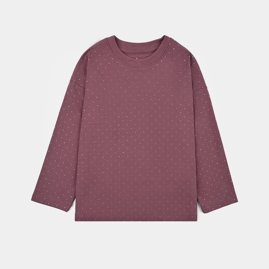 Girls Lycra Jersey T-Shirt F/S Silver Studs-Purple