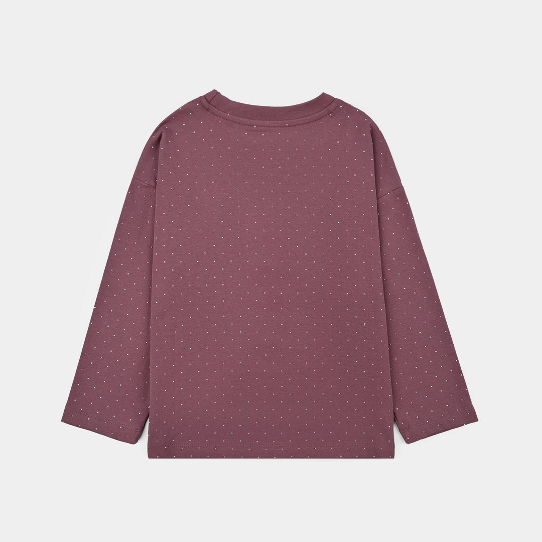 Girls Lycra Jersey T-Shirt F/S Silver Studs-Purple