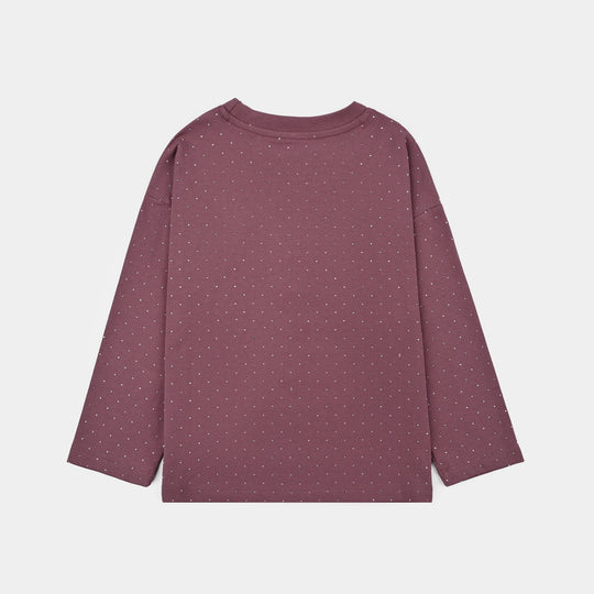 Girls Lycra Jersey T-Shirt F/S Silver Studs-Purple