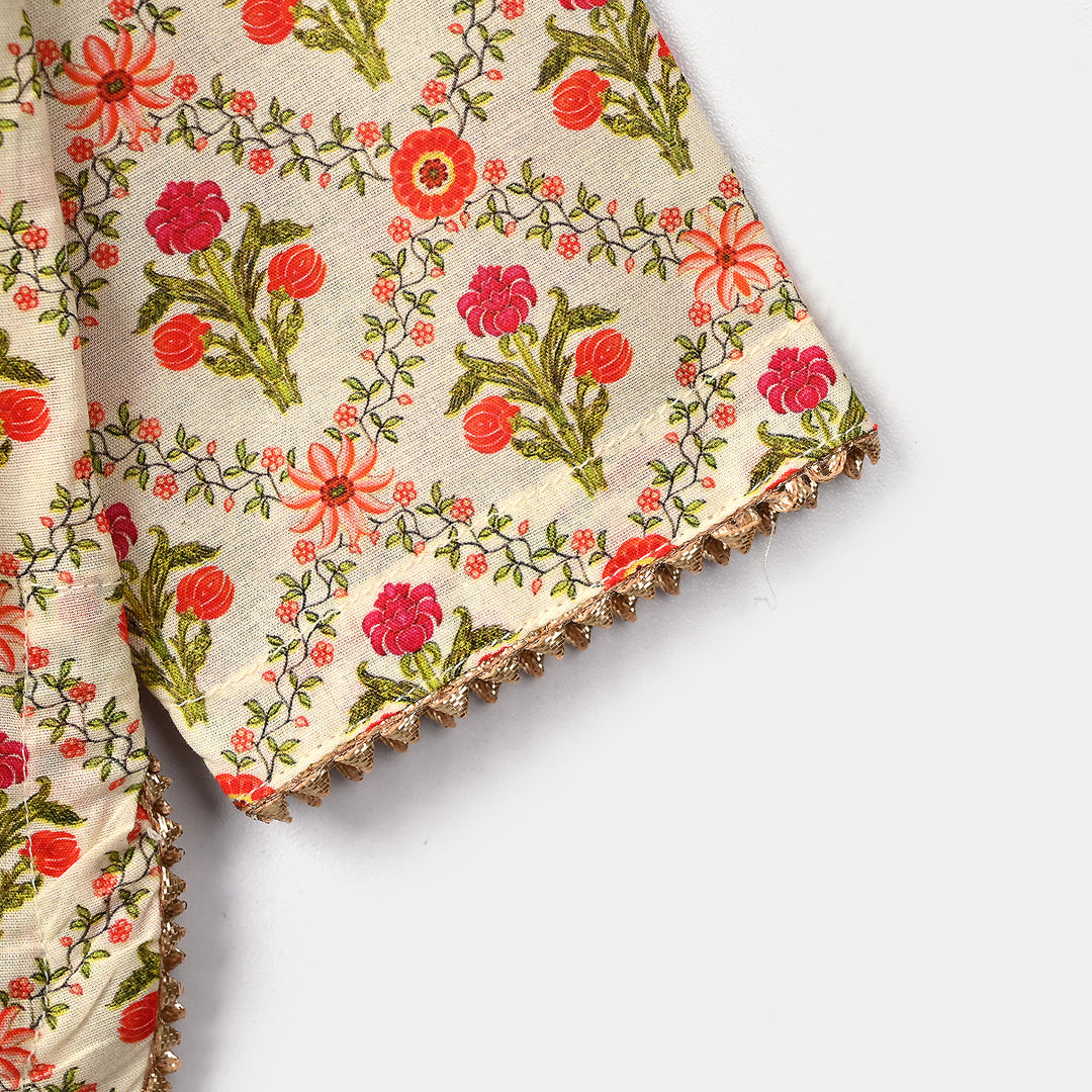 Infant Girls Cotton Printed 2Pcs Chamak-Cream