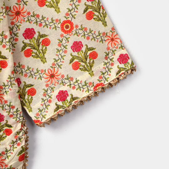 Infant Girls Cotton Printed 2Pcs Chamak-Cream