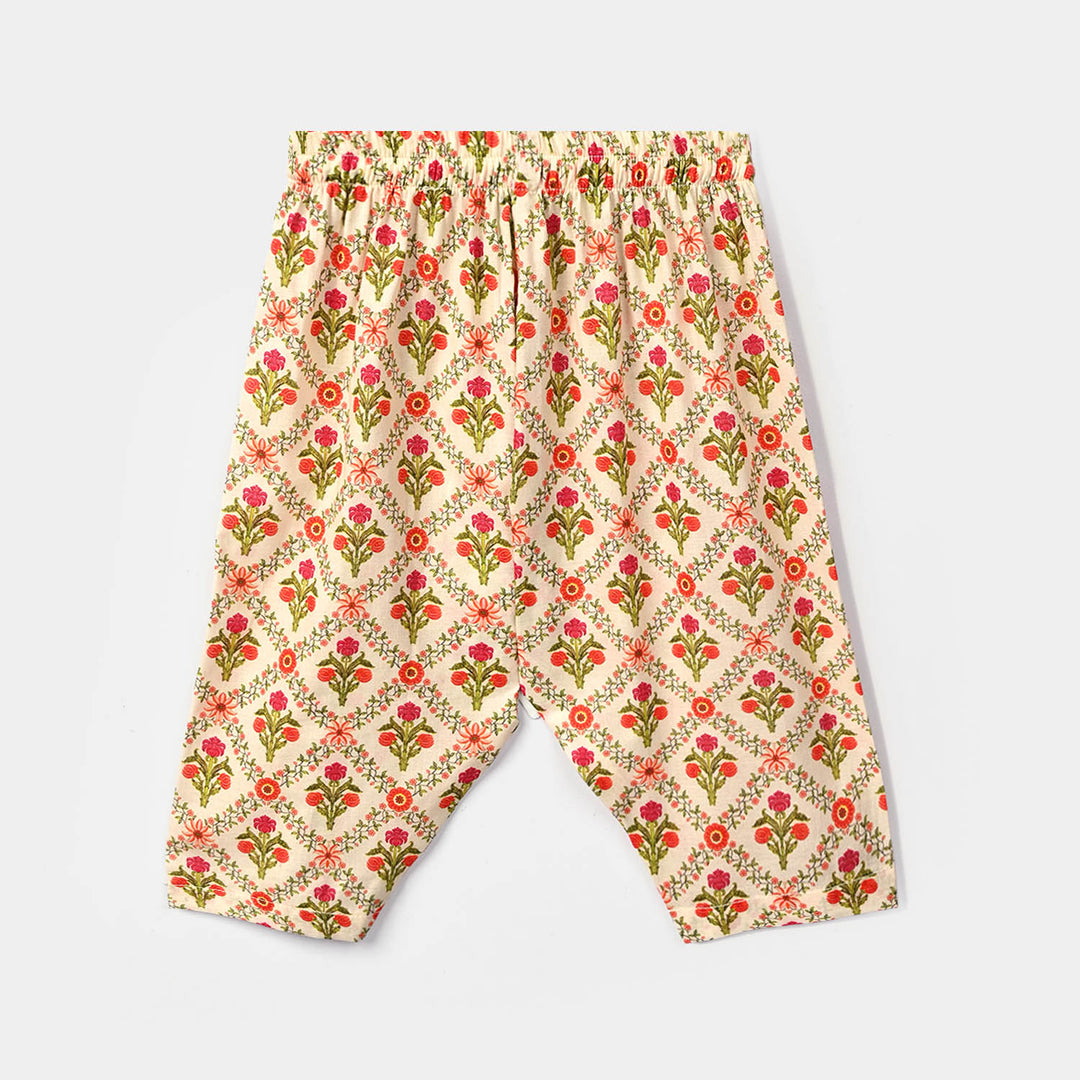 Infant Girls Cotton Printed 2Pcs Chamak-Cream