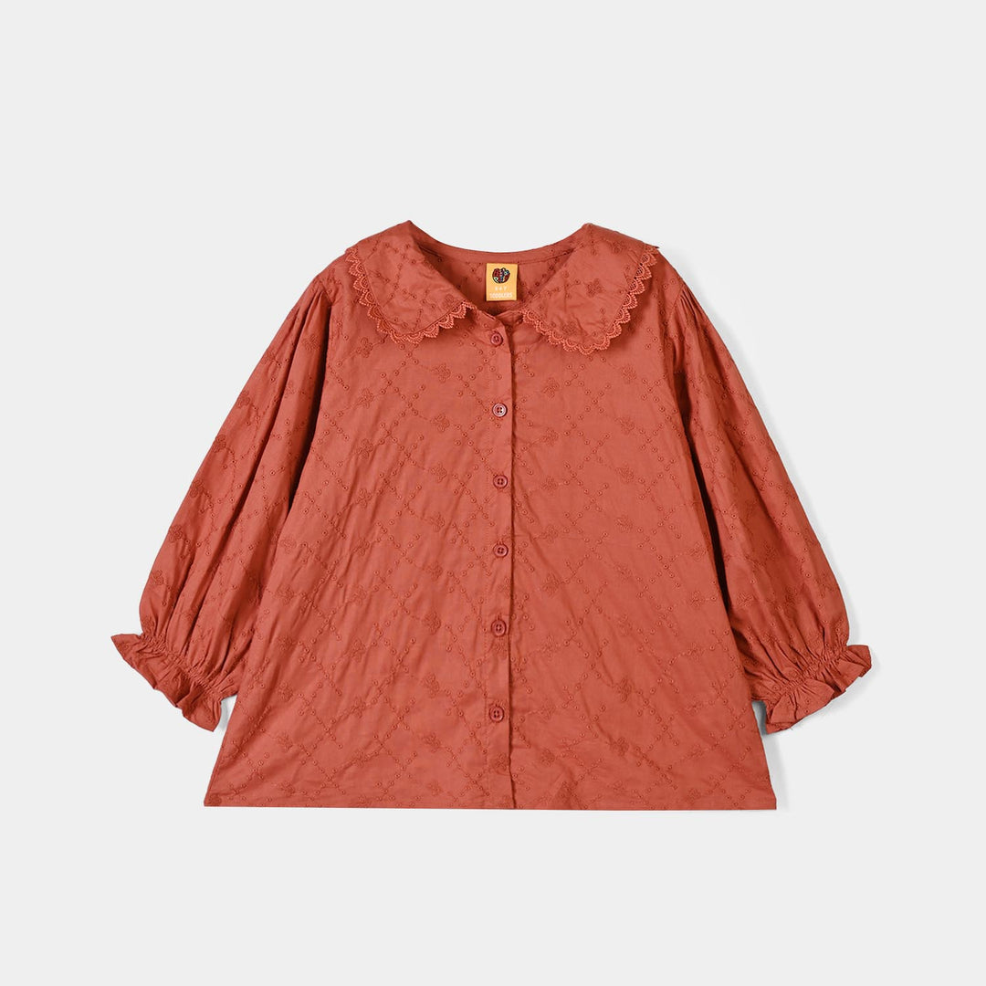 Girls Cotton Emb Top Blossom- Orange