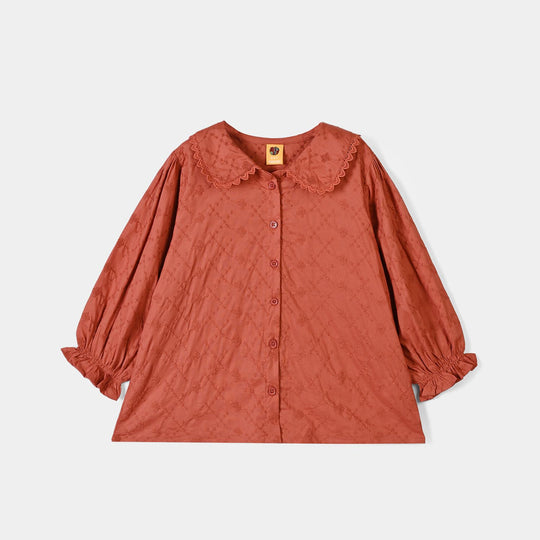 Girls Cotton Emb Top Blossom- Orange