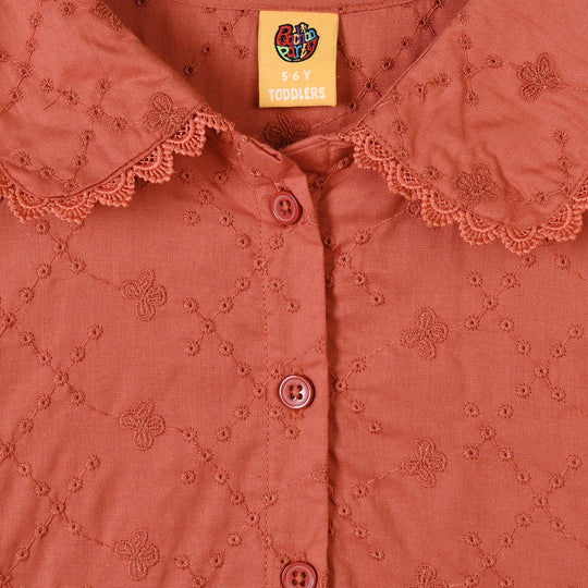 Girls Cotton Emb Top Blossom- Orange