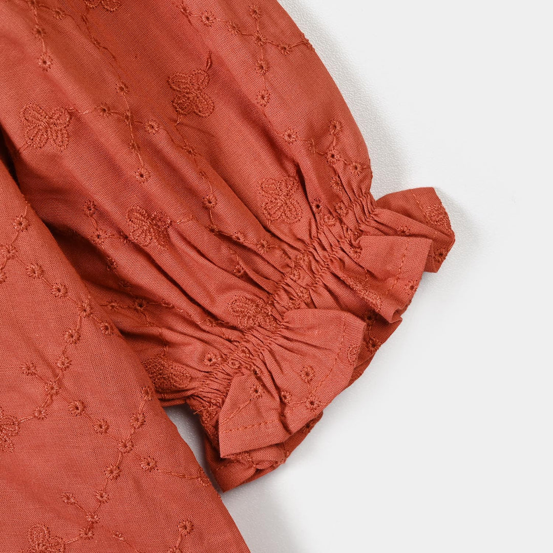 Girls Cotton Emb Top Blossom- Orange