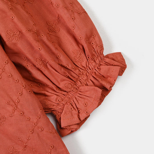 Girls Cotton Emb Top Blossom- Orange