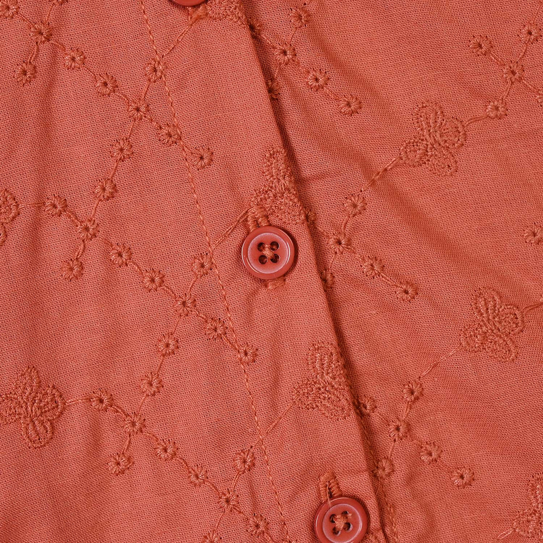 Girls Cotton Emb Top Blossom- Orange