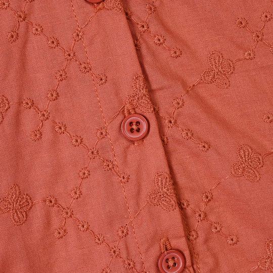 Girls Cotton Emb Top Blossom- Orange
