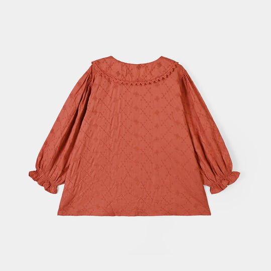 Girls Cotton Emb Top Blossom- Orange
