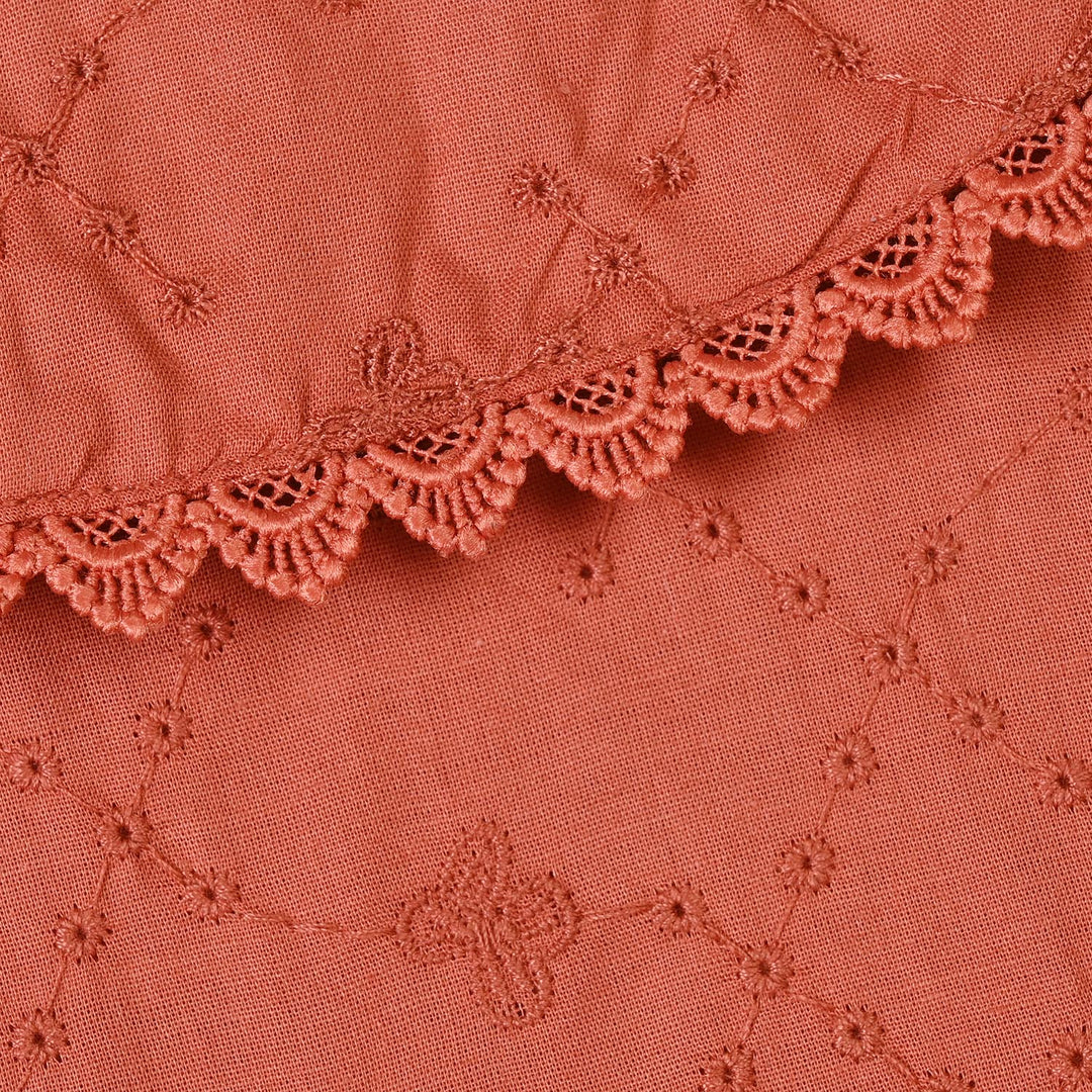 Girls Cotton Emb Top Blossom- Orange