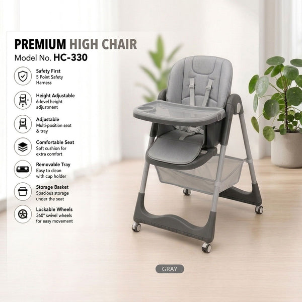Multifunctional Baby High Chair with Wheels HC-330 Grey
